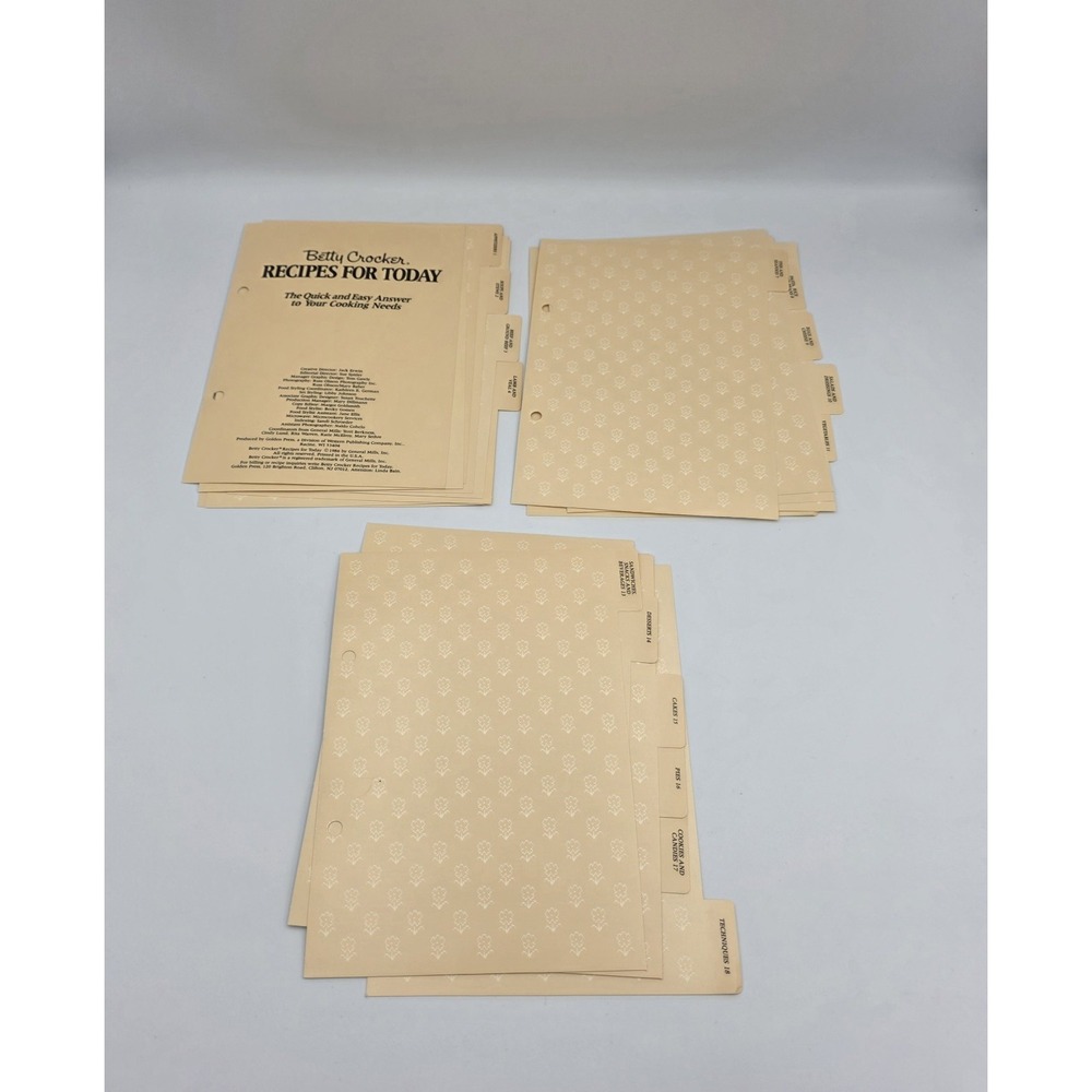 Betty Crocker Recipes For Today 1986 TABS or INDEXES ONLY 18 Complete